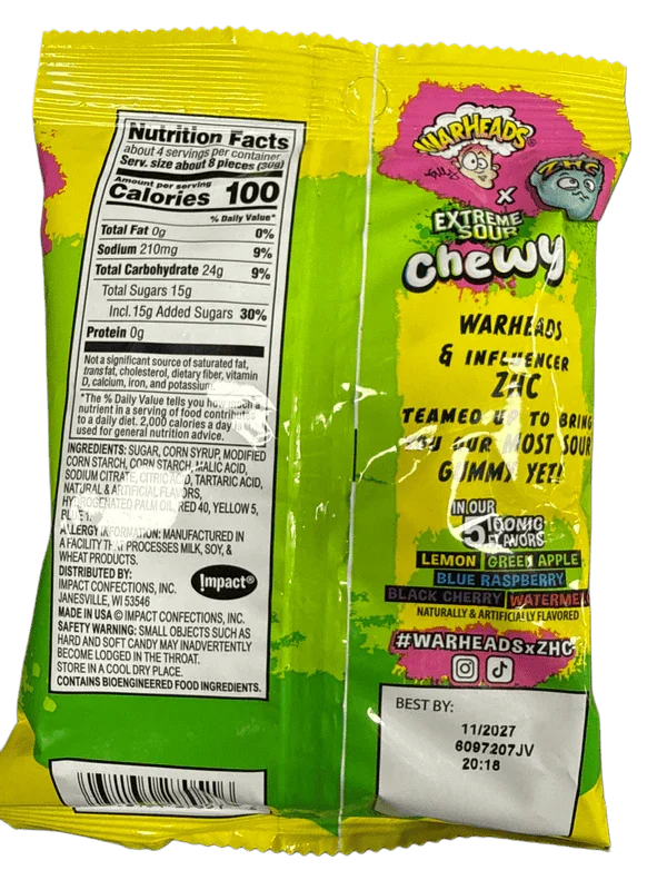 Warheads ZHC Collab Extreme Sour Chewy Candy 127G - U.S Edition