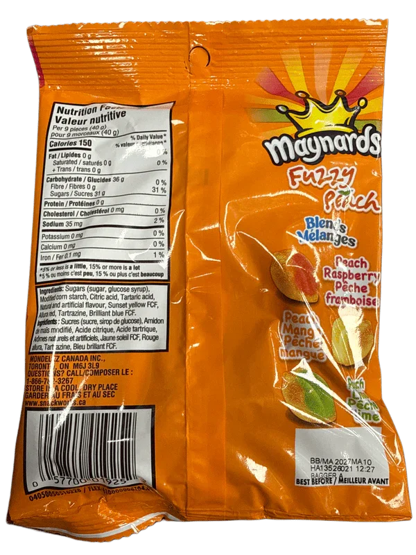 Maynards Fuzzy Peach Blends Gummy Candy 154G - Canadian Edition