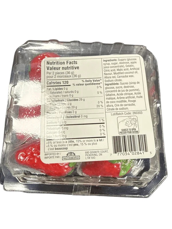Waterbridge Orchard Fruit Jelly Filled Strawberries Gummies 108G - Canadian Edition
