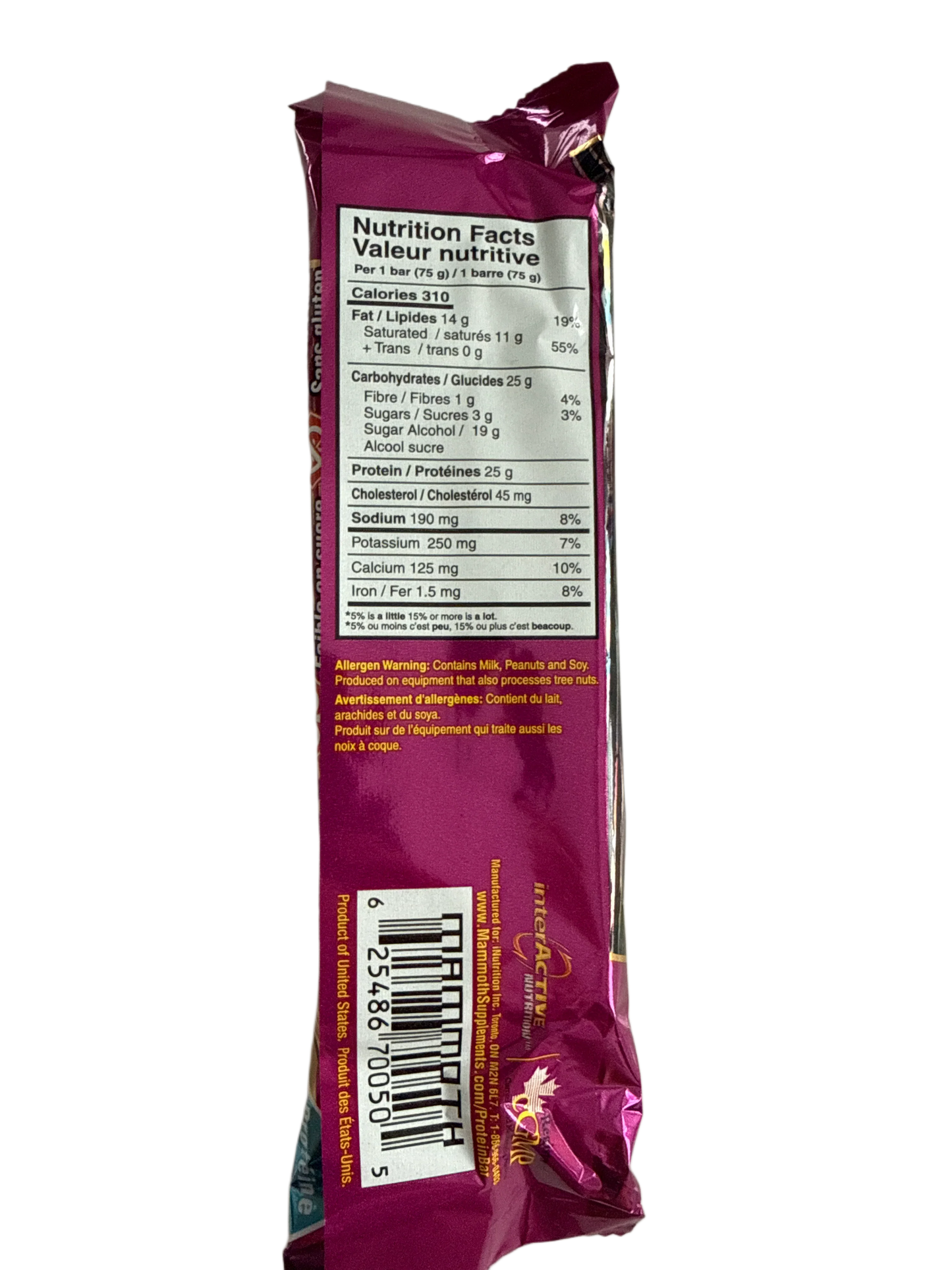 Mammoth 25 Gram Peanut Butter And Jelly Protein Bar 75G - U.S Edition
