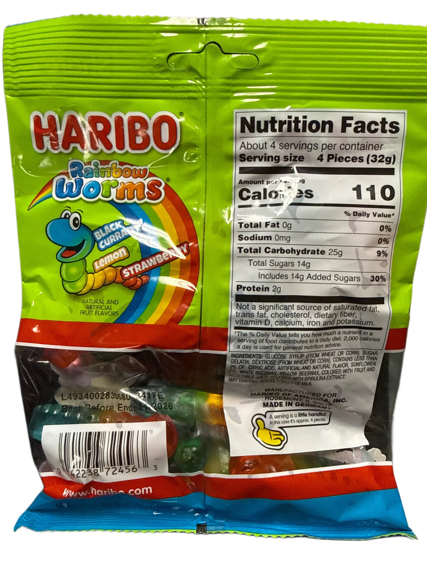 Haribo Rainbow Worms Gummy Candy 142G - Germany Edition