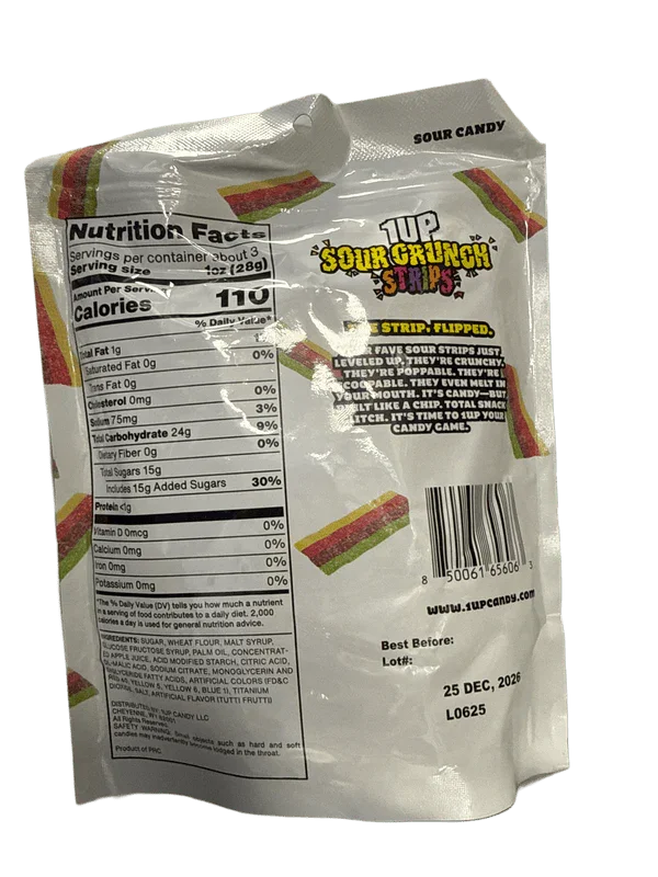 1UP Sour Crunch Rainbow Fruit Strips 85G - U.S Edition