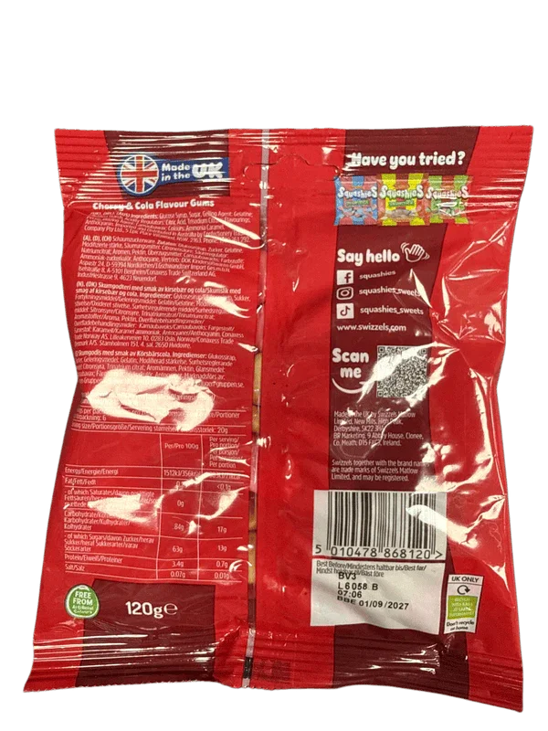Squashies Drumstick Cherry Cola Flavoured Candy 120G - U.K Edition