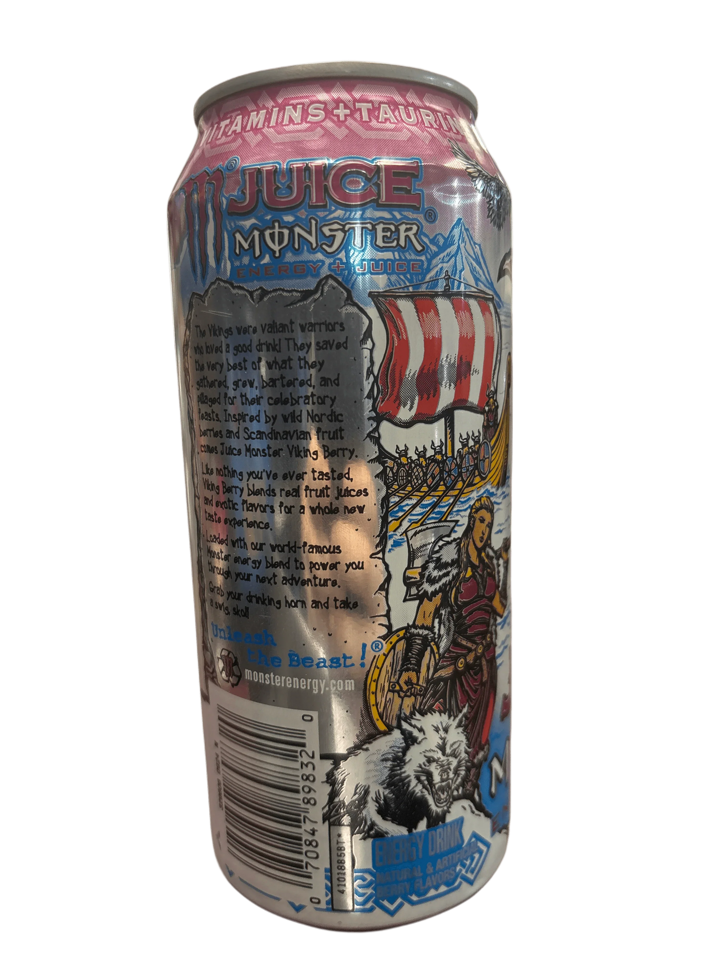Juice Monster Viking Berry energy drink can with Norse Viking artwork and cherry berry flavor