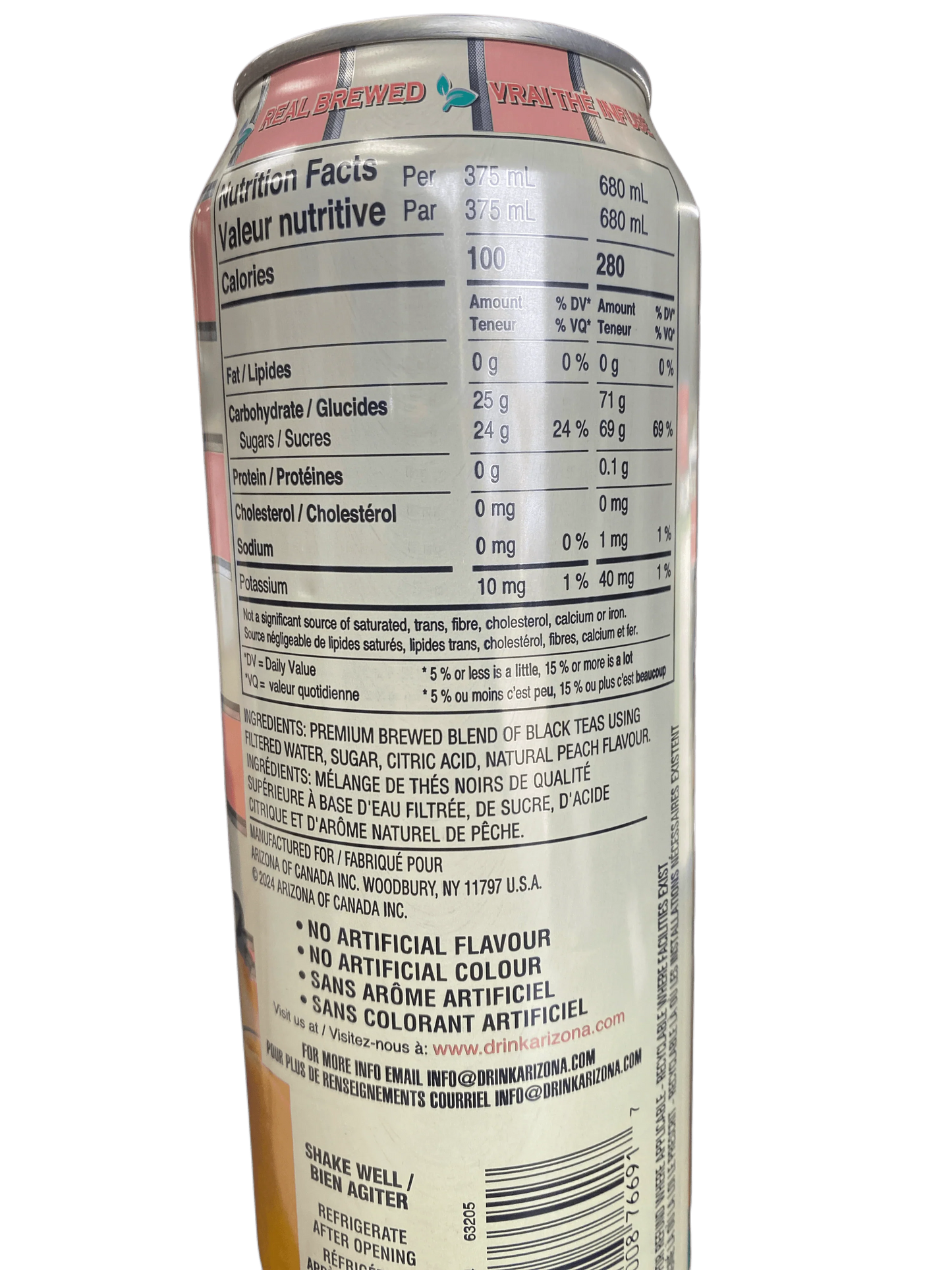 Arizona Iced Tea Peach Flavor 680 mL - U.S Edition
