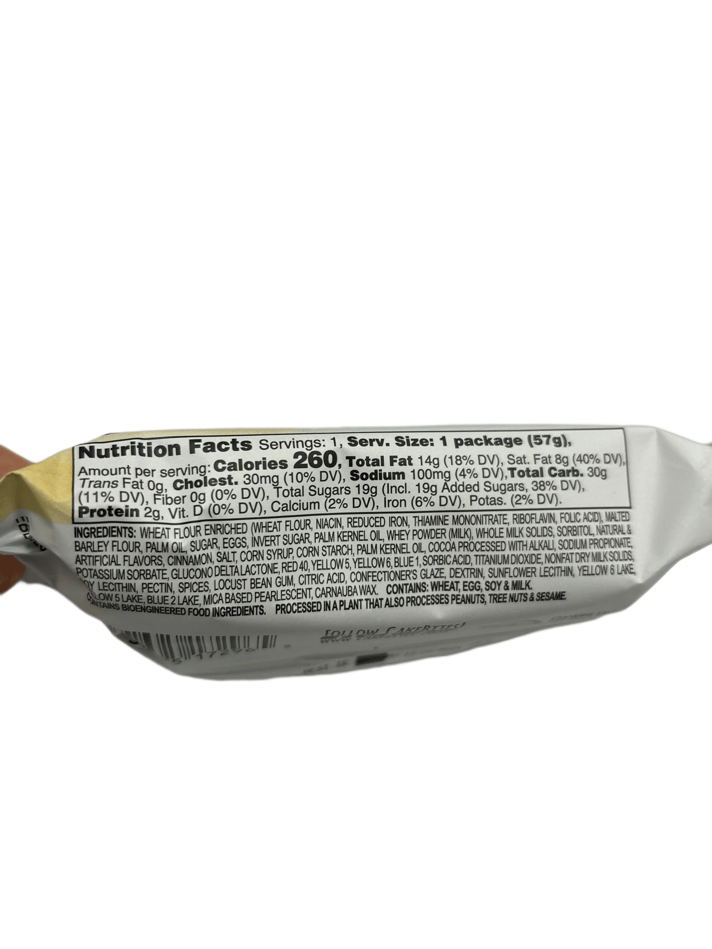 Snack package nutrition facts and ingredients label, exotic imported snack details visible.