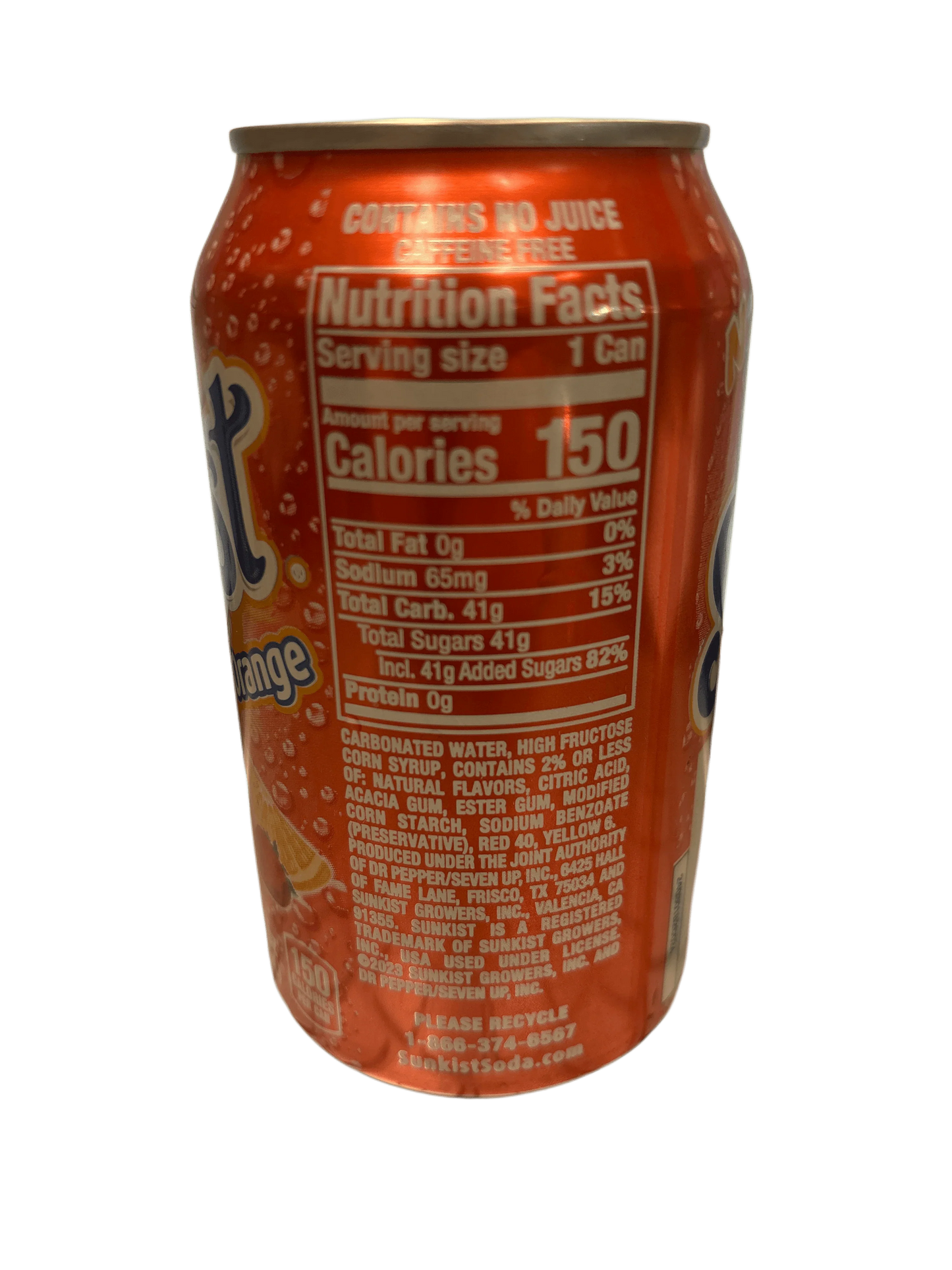 Orange soda can with visible nutrition facts and soda ingredients label