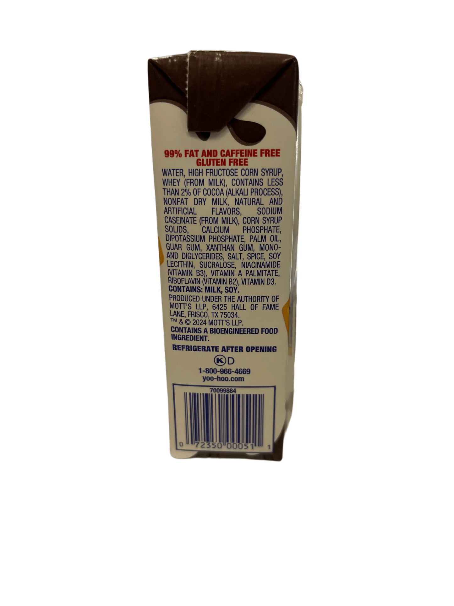 Snack drink carton showing nutrition facts, ingredients, and barcode on packaging
