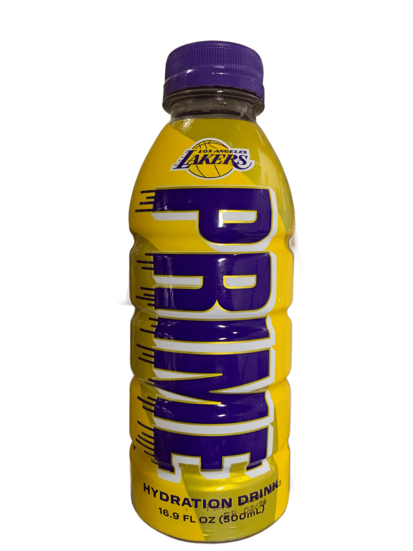 Los Angeles Lakers PRIME hydration drink bottle, yellow and purple, 16.9 fl oz.
