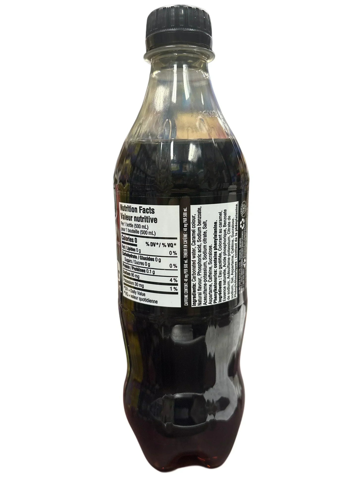 Imported exotic soda bottle with nutrition label, popular international snack drink.