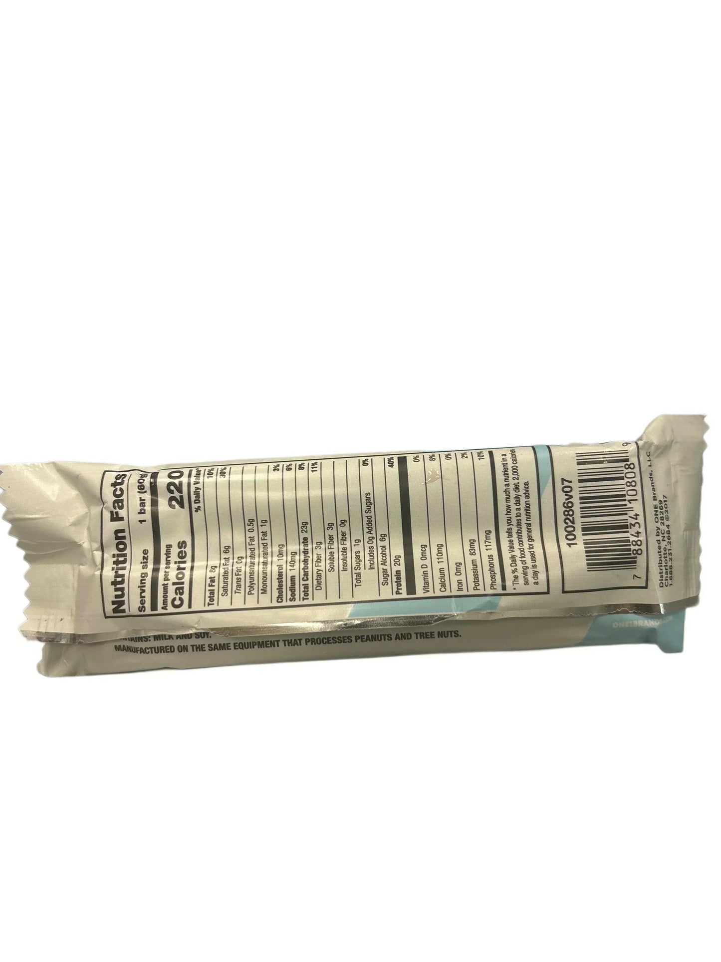 Back of exotic snack bar with visible nutrition facts and ingredients label