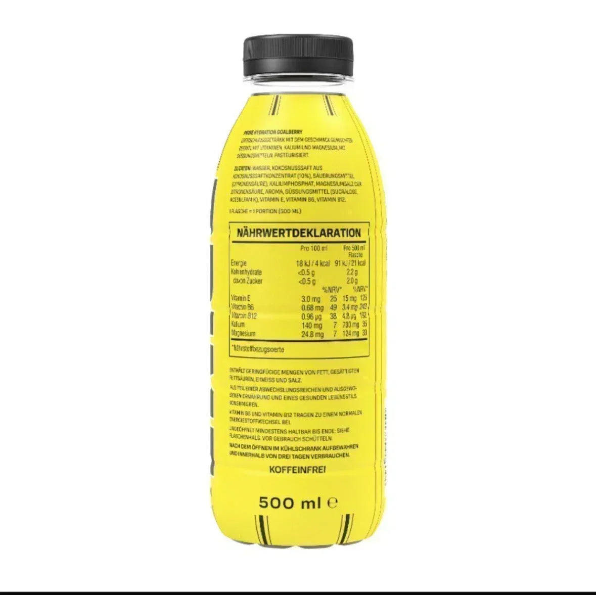 500ml yellow exotic drink bottle with German nutrition label, imported beverage