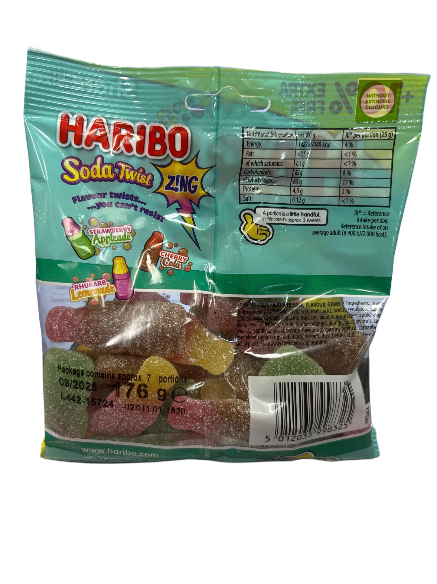 Haribo Soda Twist Zing gummy candy bag with colorful sour gummies, imported snack