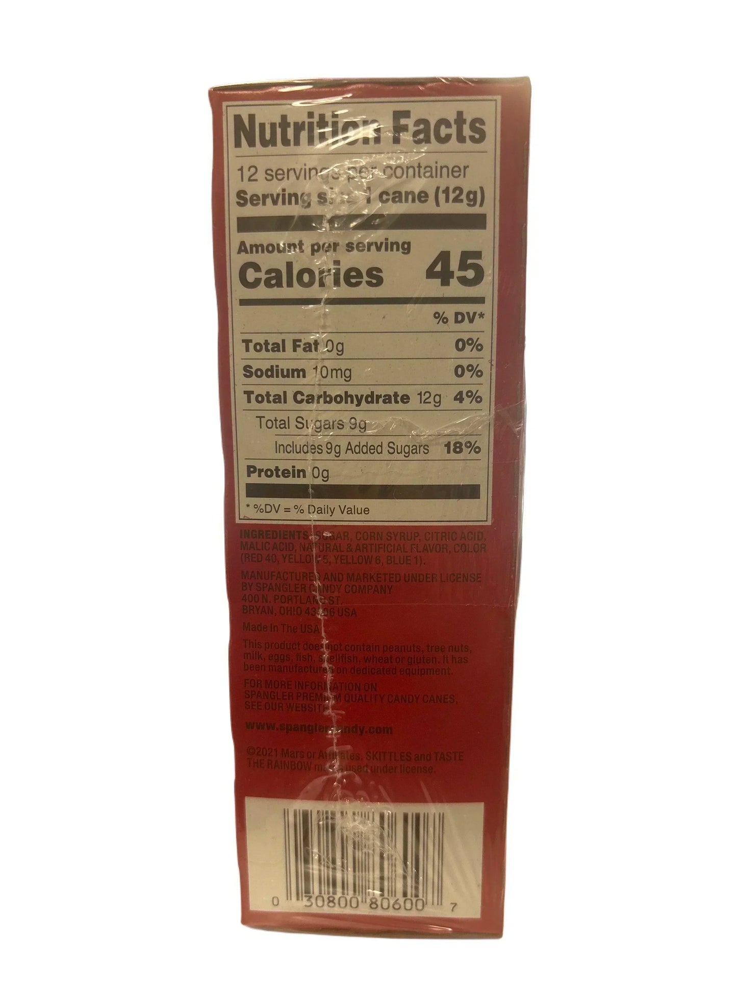 Back of exotic candy box showing nutrition facts and ingredients list