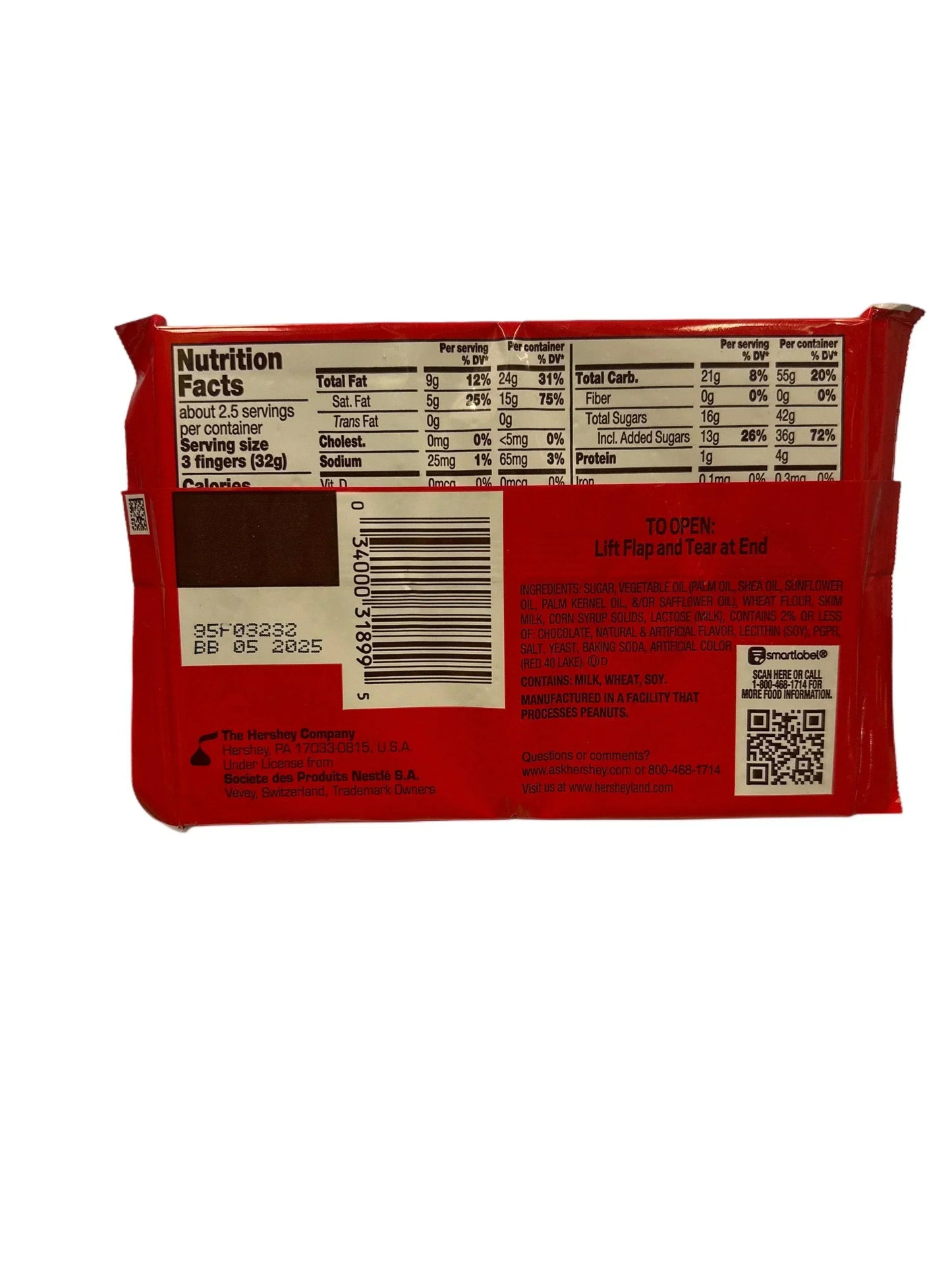 Back of imported chocolate wafer snack package showing nutrition facts and ingredients