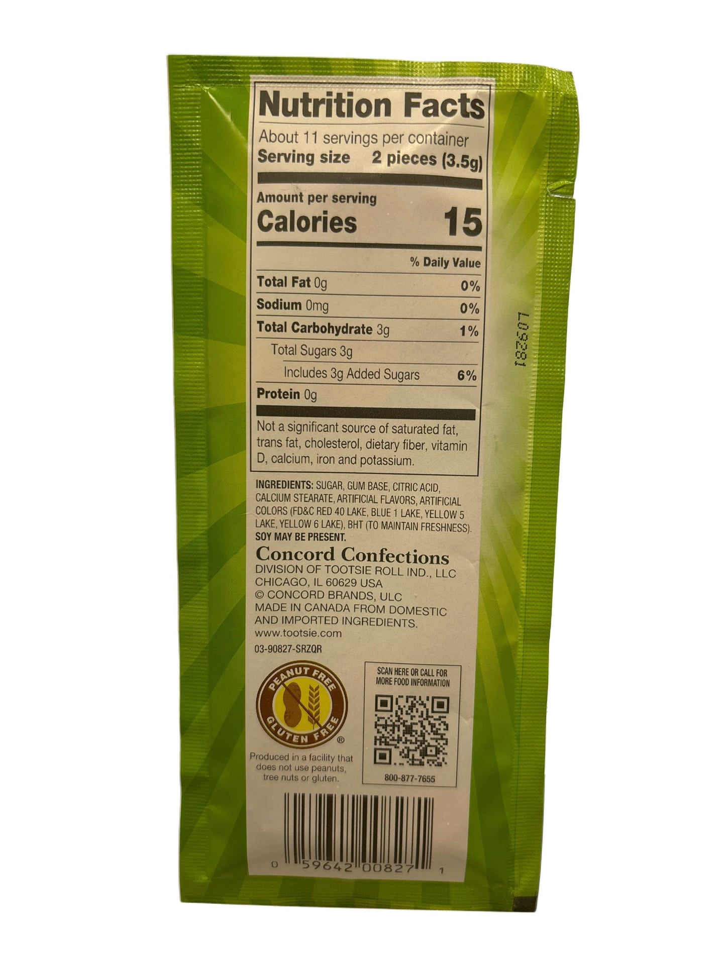 Back of exotic candy package showing nutrition facts, ingredients, and allergen info