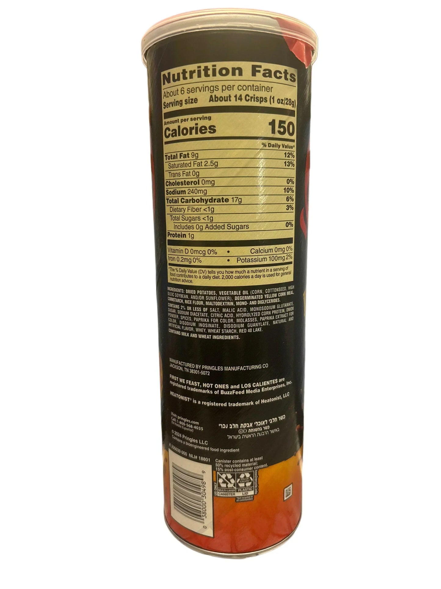 Back of exotic Pringles can showing nutrition facts and ingredient list