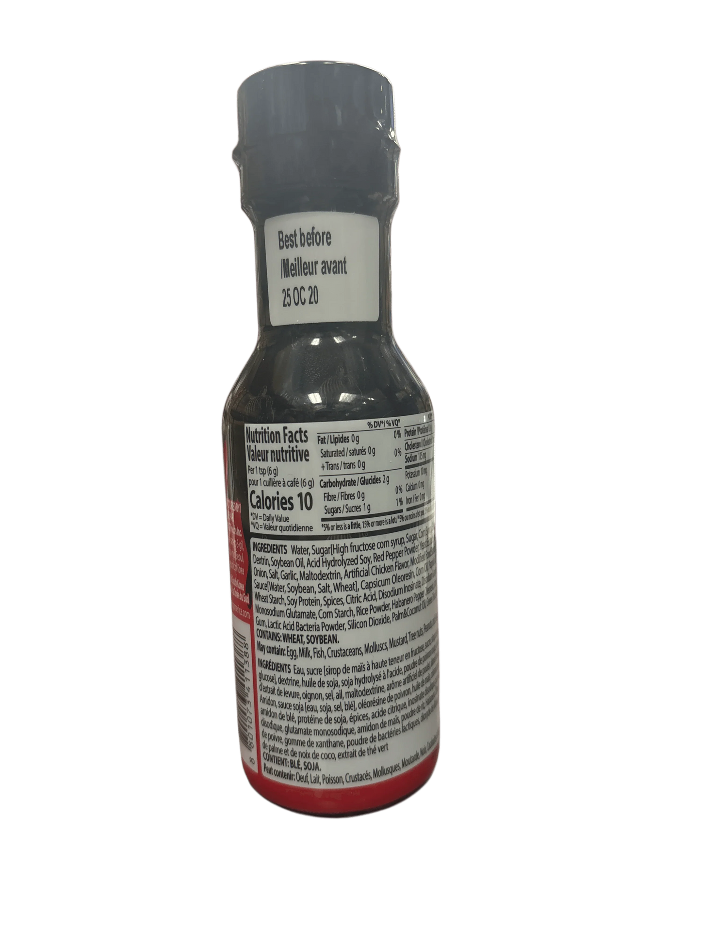 Imported exotic drink bottle with detailed nutrition facts and ingredients label