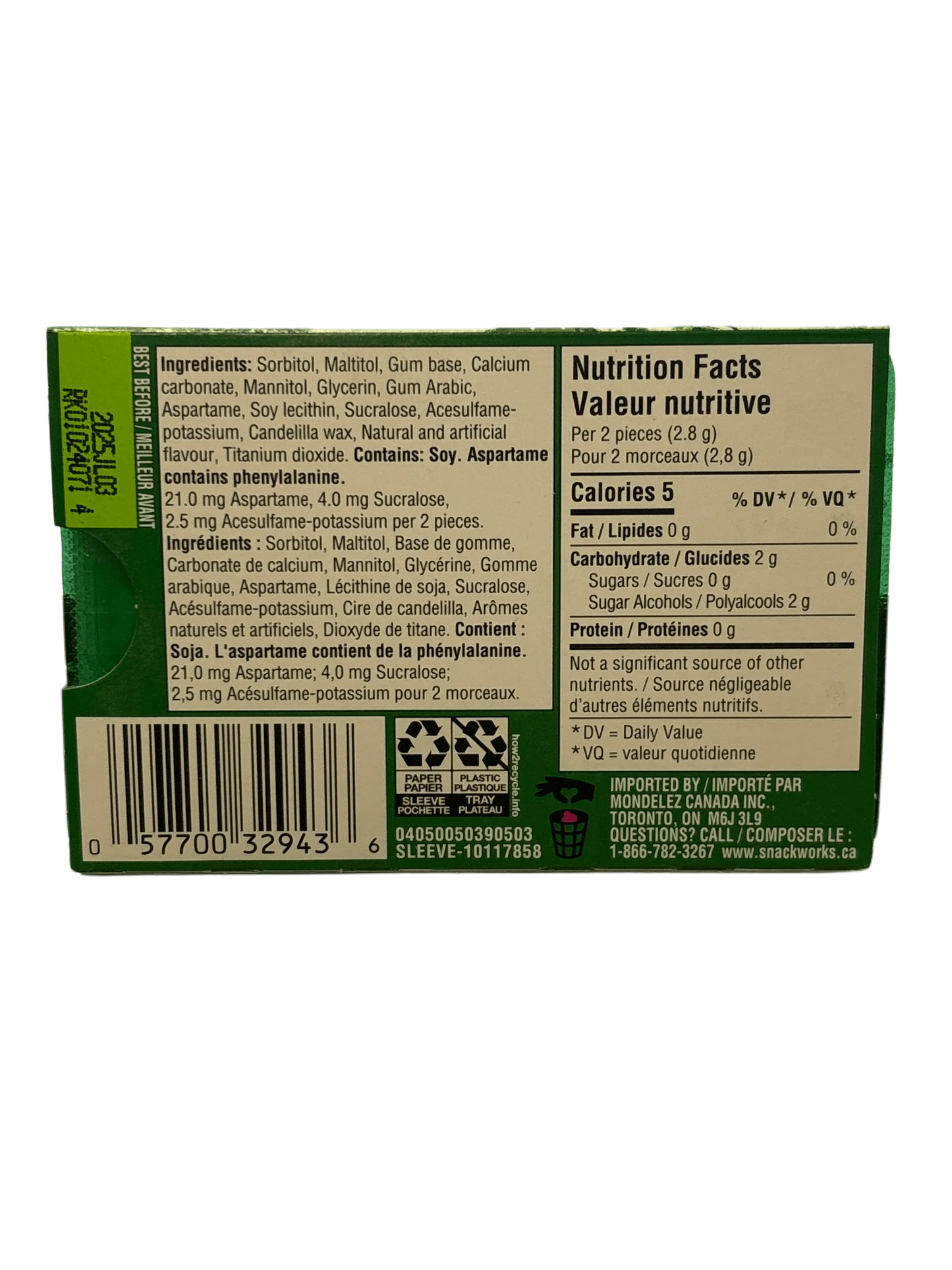 Back of exotic snack box with nutrition facts, ingredients, and barcode visible.