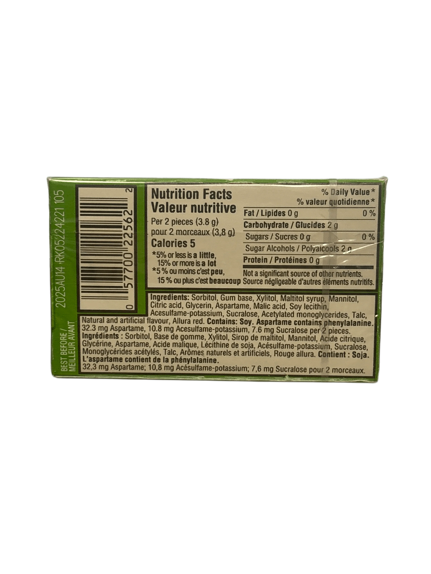 Back of exotic snack box showing nutrition facts and ingredients list