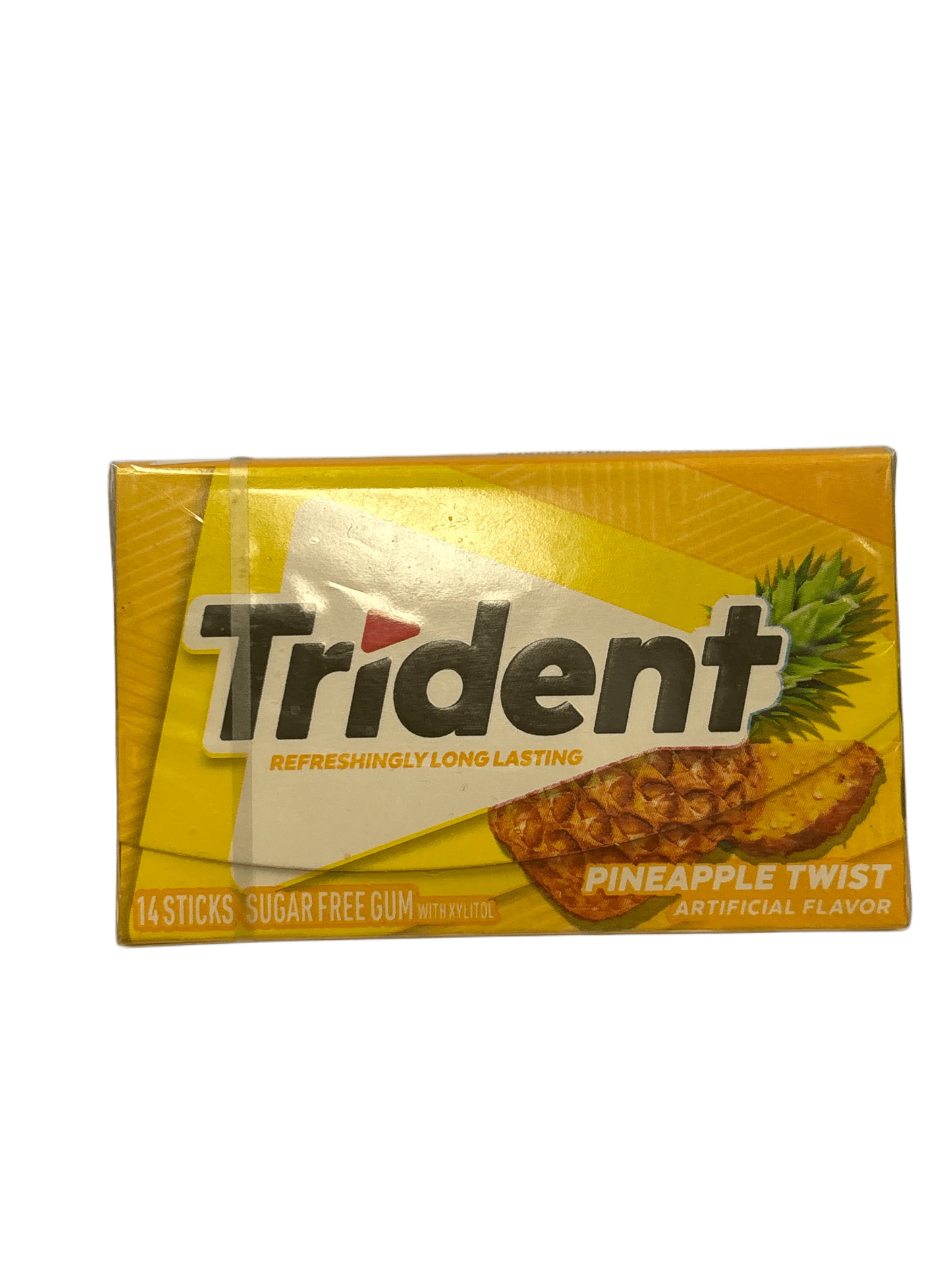 Trident Pineapple Twist sugar free gum pack with tropical pineapple flavor, 14 sticks