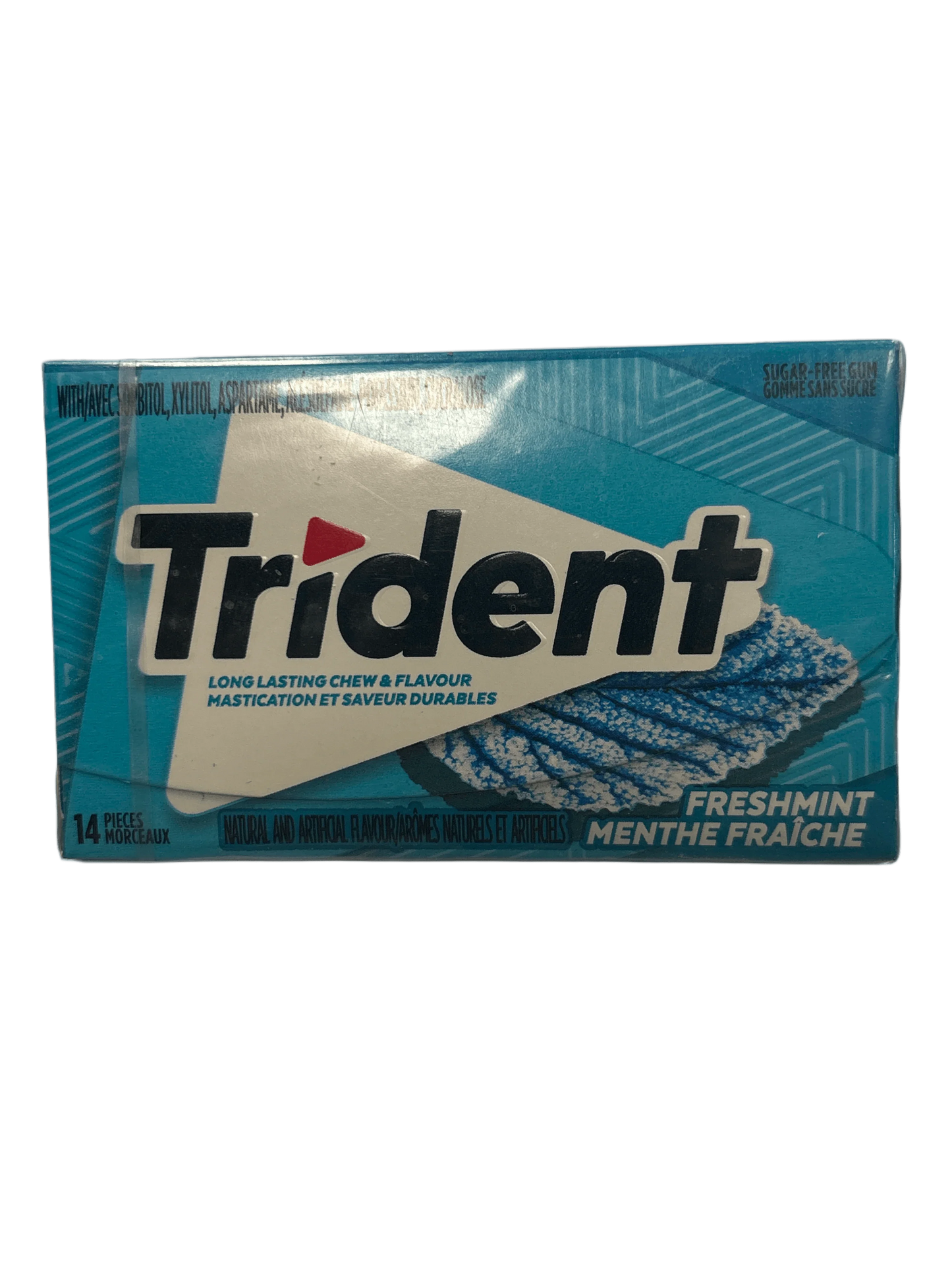 Trident Freshmint sugar-free gum pack with blue and white packaging, 14 pieces