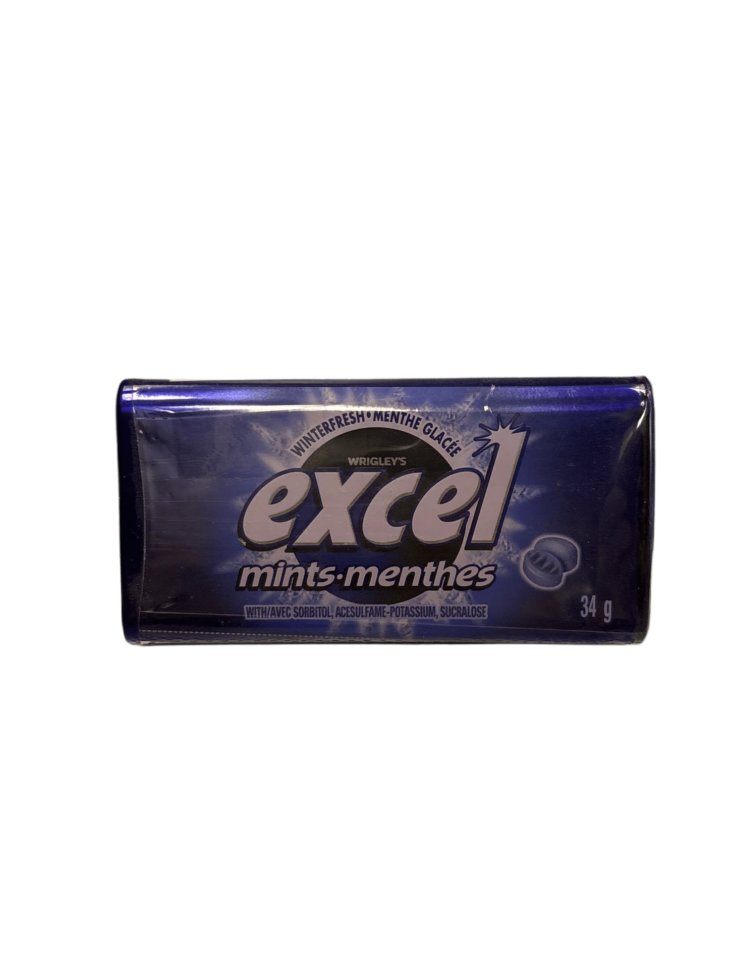 Wrigley's Excel Winterfresh mints pack, blue packaging, 34g, exotic candy snack