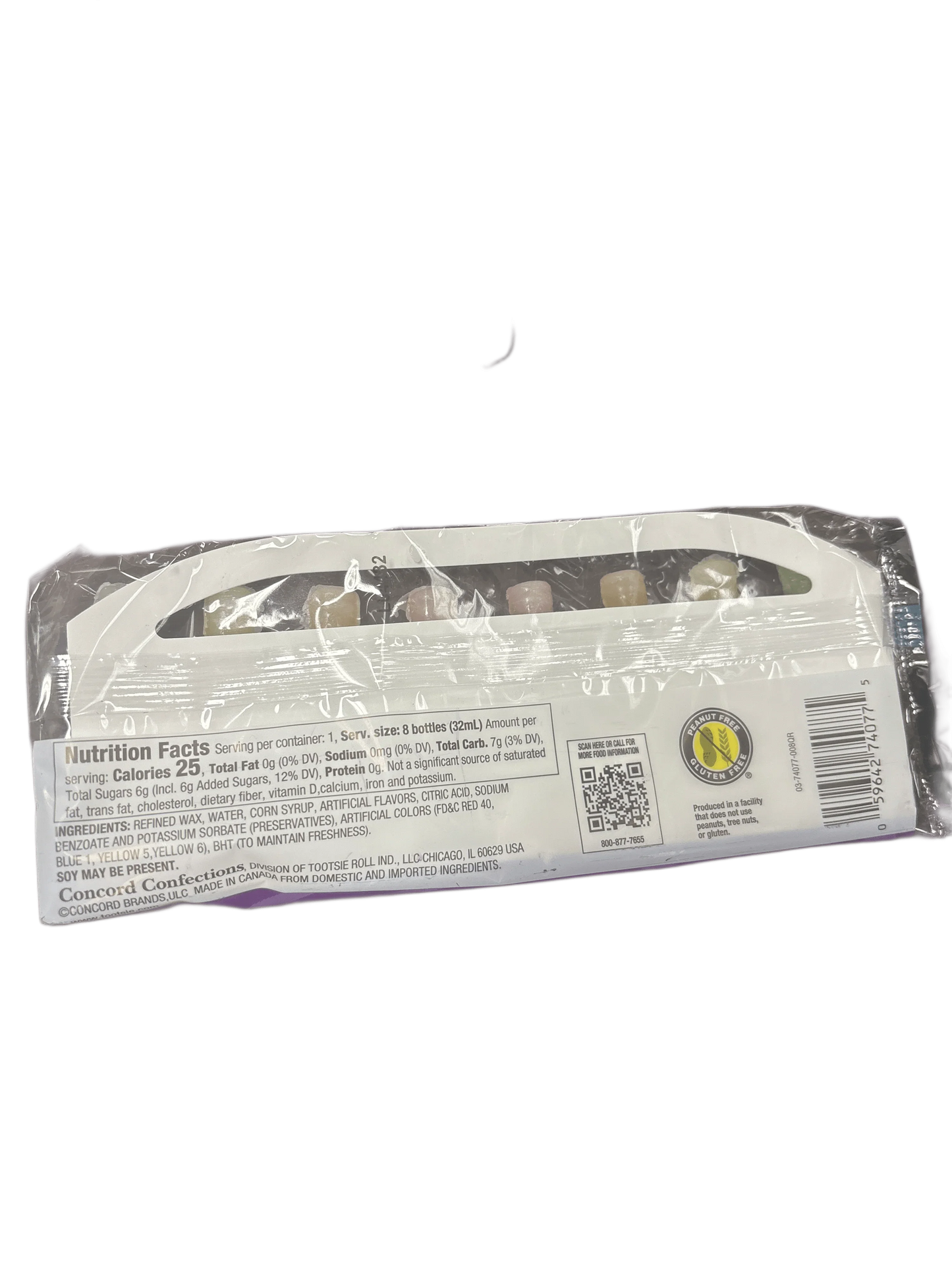 Back of exotic candy pack showing nutrition facts, ingredients, and gluten free label
