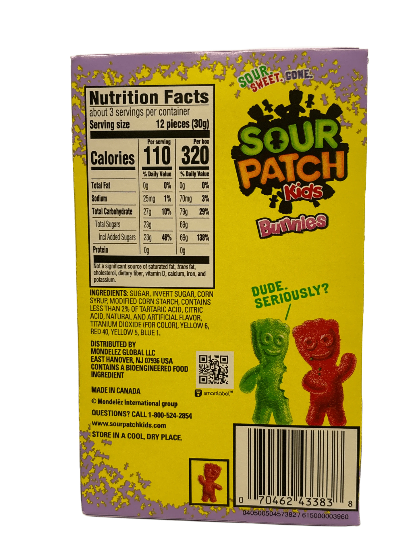 Sour Patch Kids Bunnies candy box with nutrition facts and colorful gummy candy images