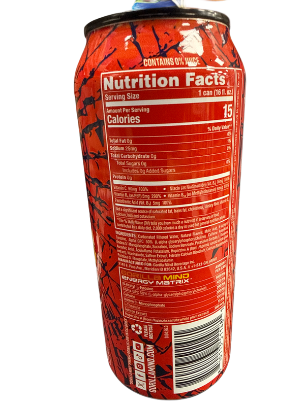 Gorilla Mind Zero Sugar Fruit Punch Energy Drink 473ML - International Edition