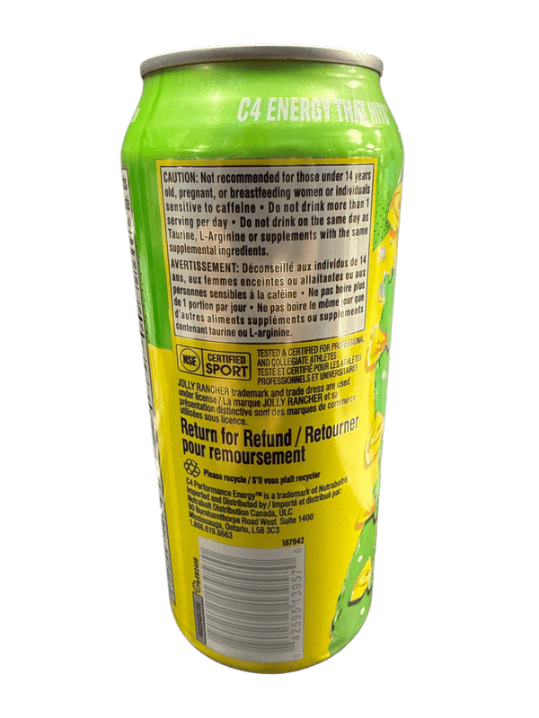 C4 Jolly Rancher Zero Sugar Green Apple Flavor 473ML - Canadian Edition