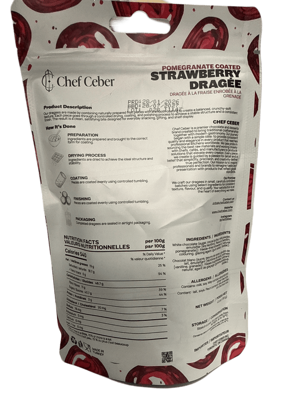 Chef Ceber White Chocolate and Pomegranate Coated Free Dried Strawberries 130G - Turkey Edition