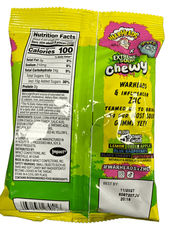 Warheads ZHC Collab Extreme Sour Chewy Candy 127G - U.S Edition