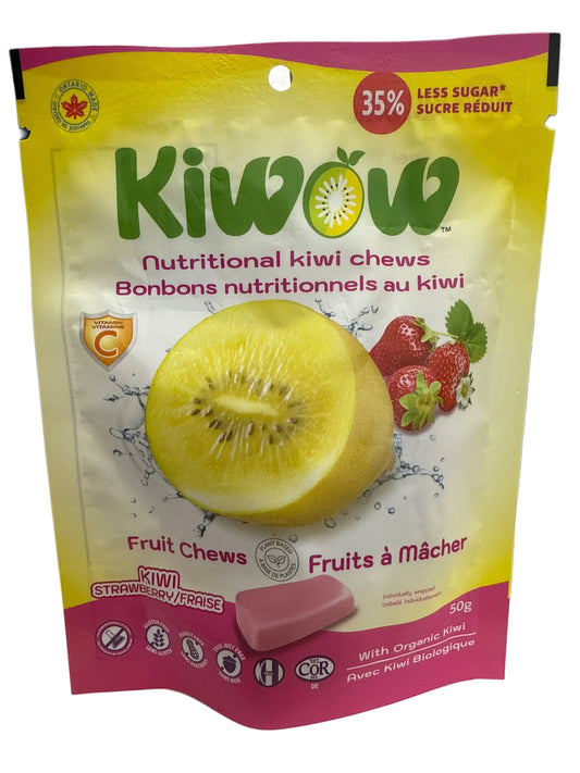 Kiwow Nutritional Kiwi Chews Strawberry Flavour 50G - Canadian Edition