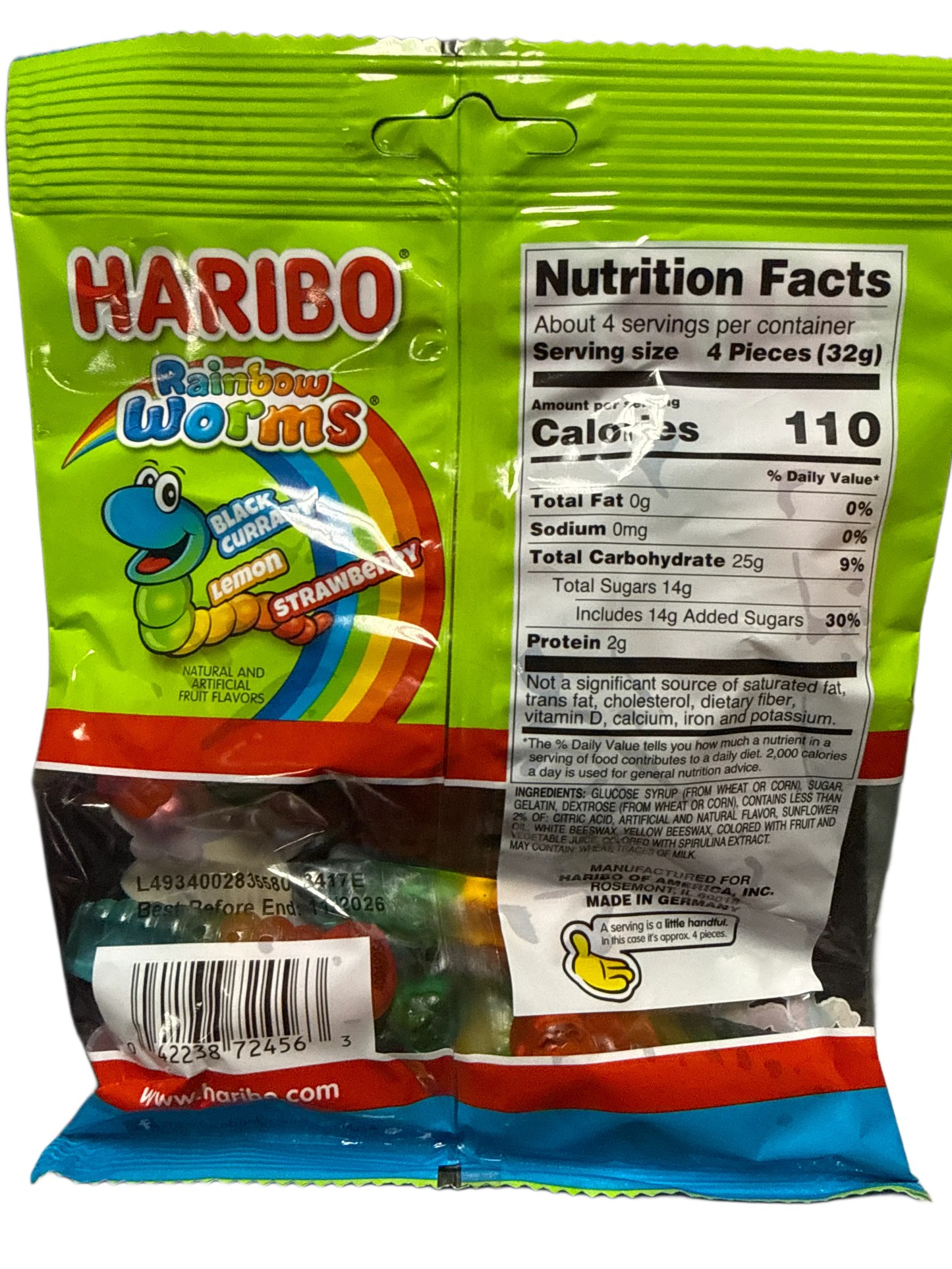 Haribo Rainbow Worms Gummy Candy 142G - Germany Edition