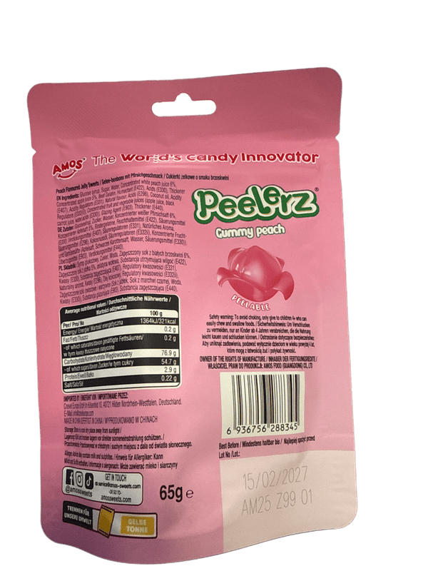 Peelerz Gummy Peach Peelable Candy 65G - German Edition