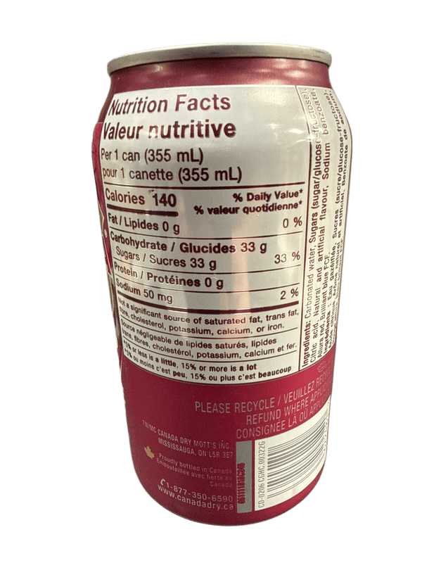 Canada Dry Cranberry Ginger Ale 355ML - Canadian Edition