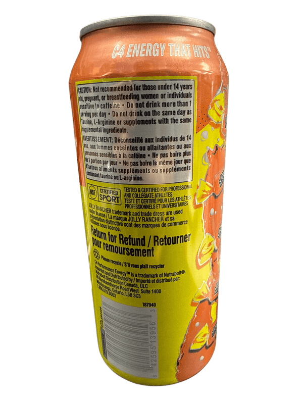 C4 Jolly Rancher Zero Sugar Peach Flavor 473ML - Canadian Edition