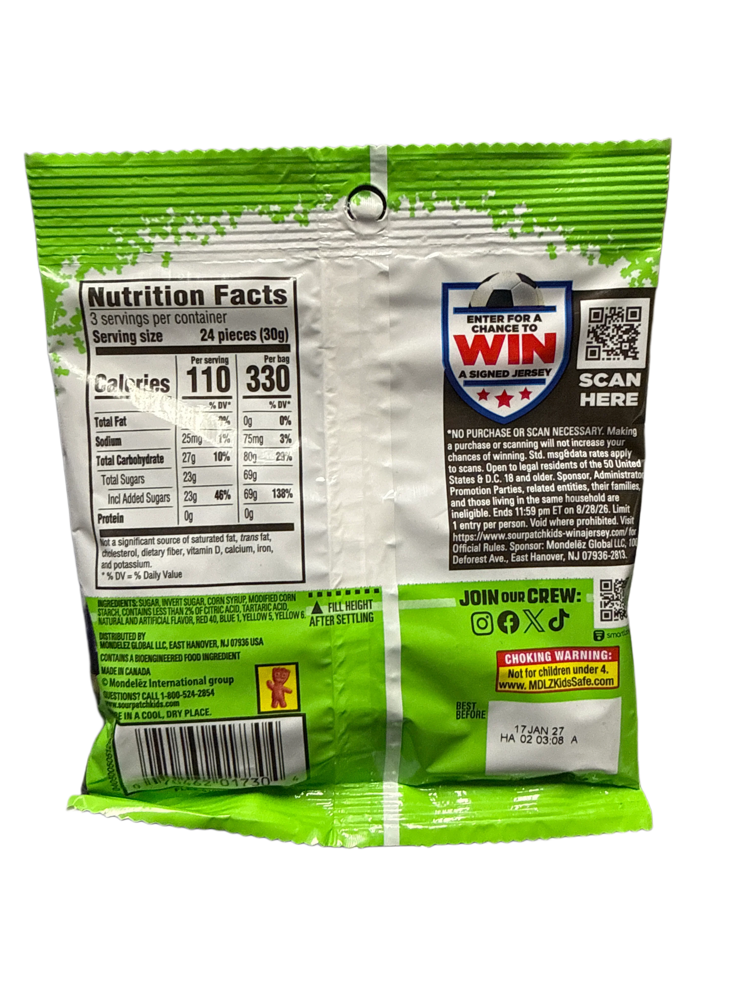 Sour Patch Kids Strikers Black Raspberry Flavor 90G - Canadian Edition