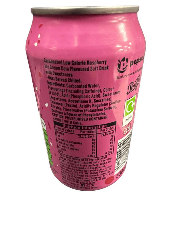 Pepsi Zero Sugar Raspberry Ripple Can 355ML - U.K Edition