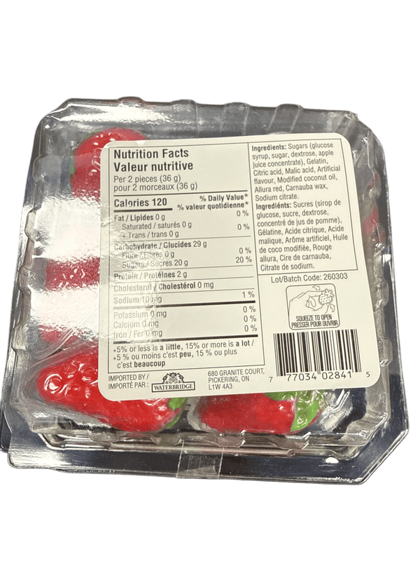 Waterbridge Orchard Fruit Jelly Filled Strawberries Gummies 108G - Canadian Edition