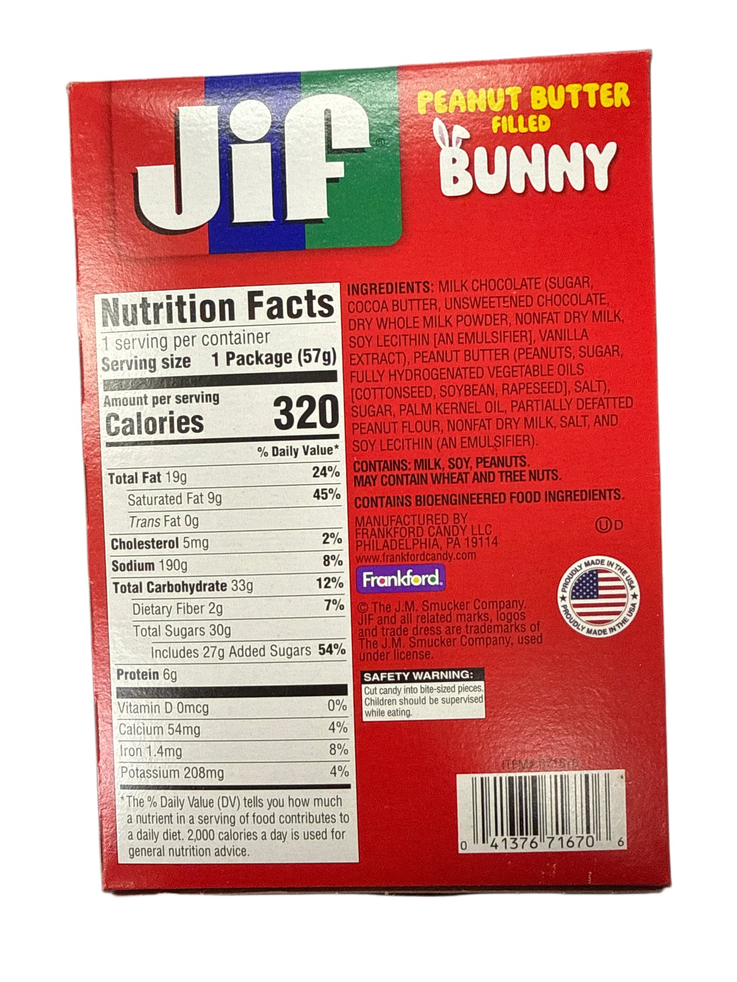 Jif Easter Chocolate Peanut Butter Bunny 57G - U.S Edition