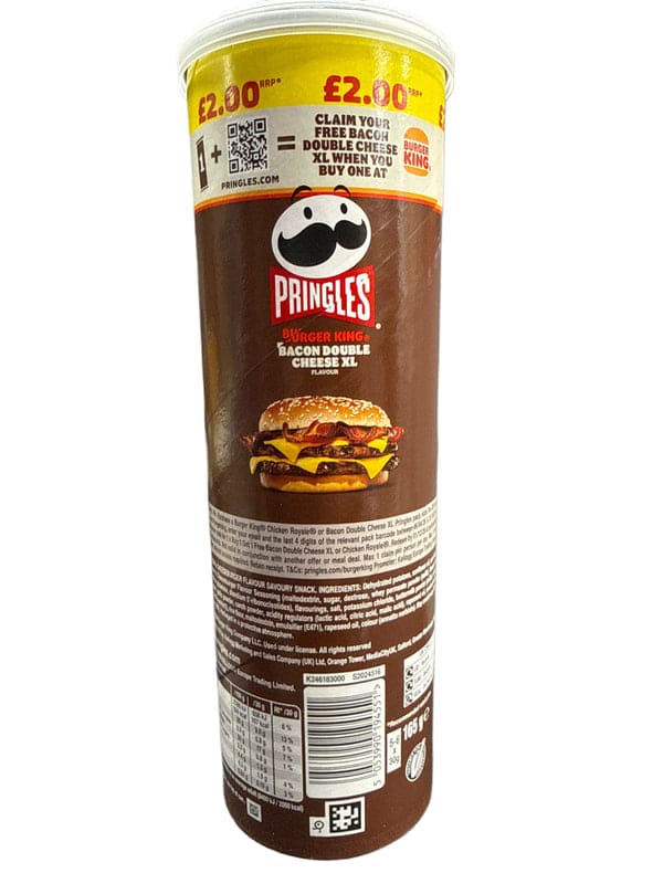 Pringles Limited Edition Burger King Bacon Double Cheese XL Flavoured Chips 165G - U.K Edition