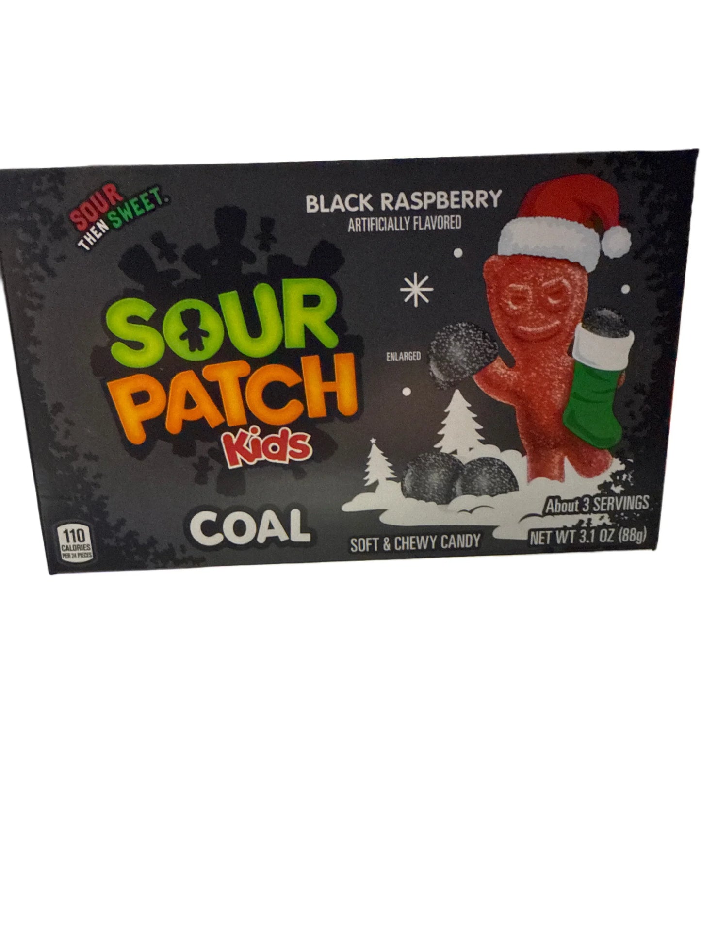 SOUR PATCH KIDS Coal Black Raspberry Soft & Chewy Holiday Candy, 3.1 oz