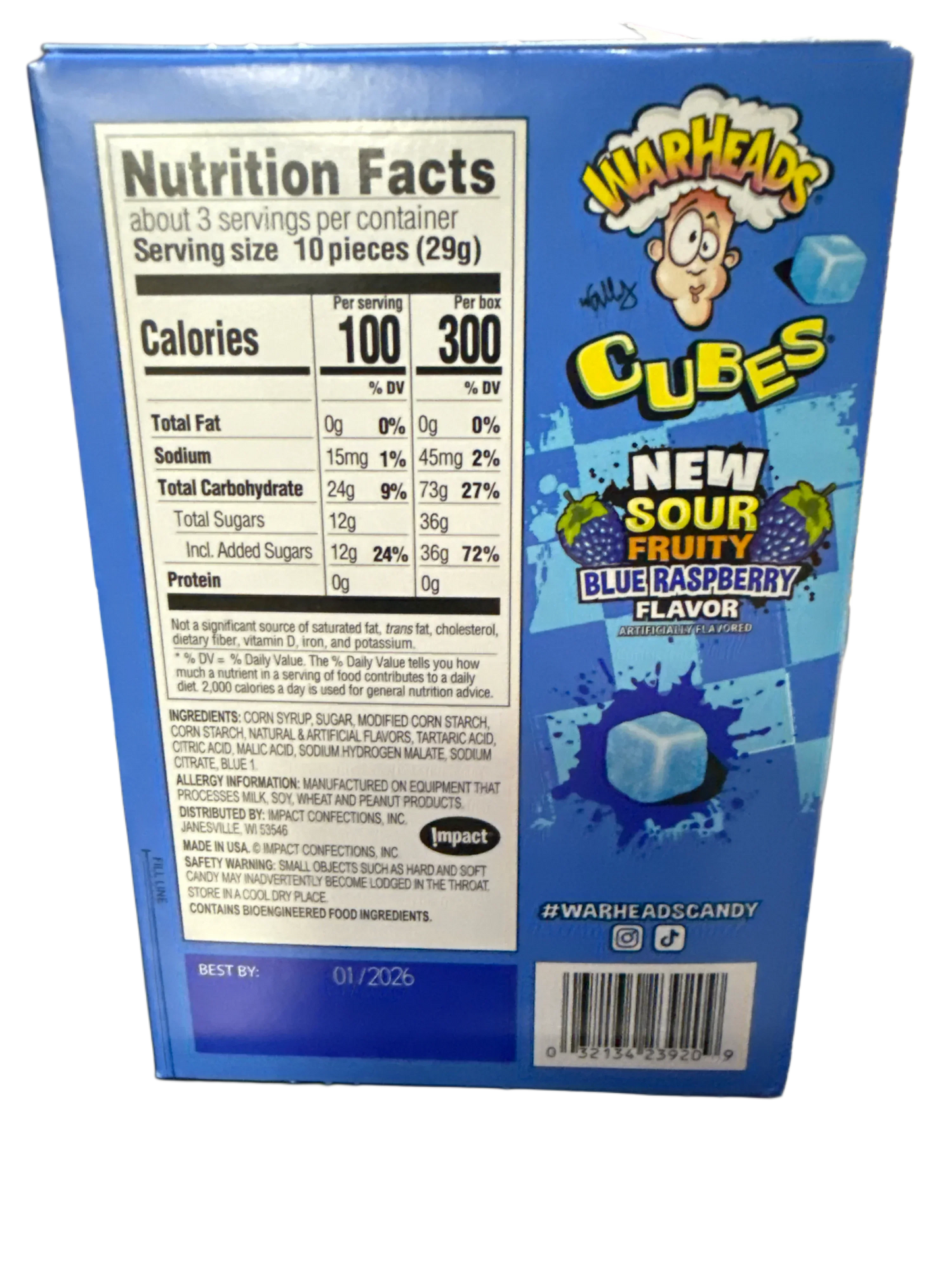 Warheads Sour Blue Raspberry Cubes 85G - U.S Edition