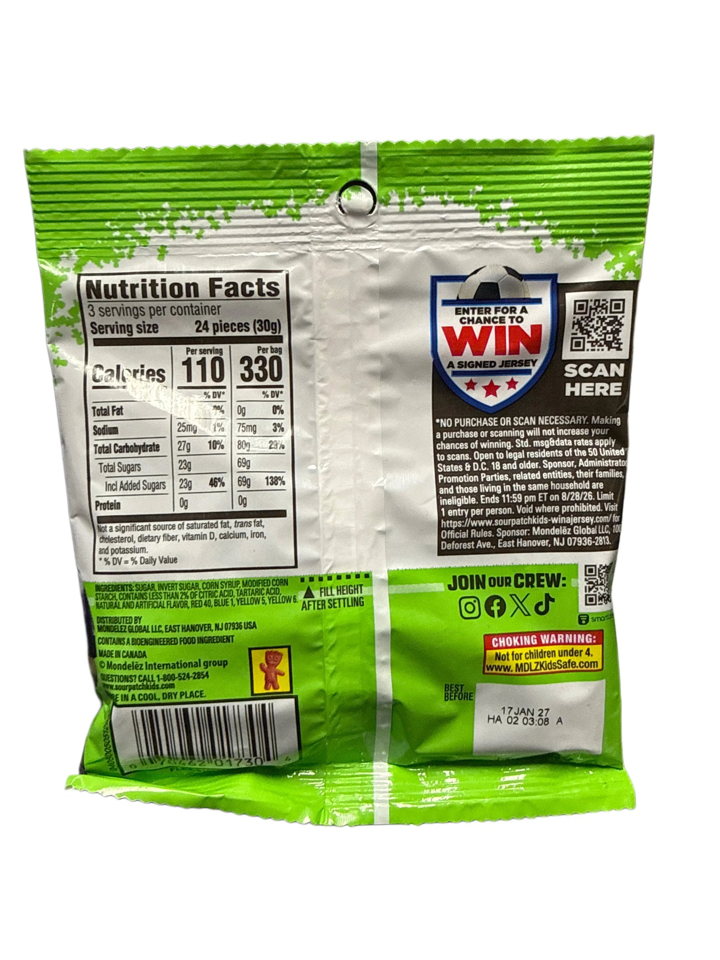 Sour Patch Kids Strikers Black Raspberry Flavor 90G - Canadian Edition