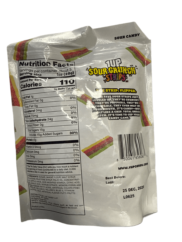 1UP Sour Crunch Rainbow Fruit Strips 85G - U.S Edition