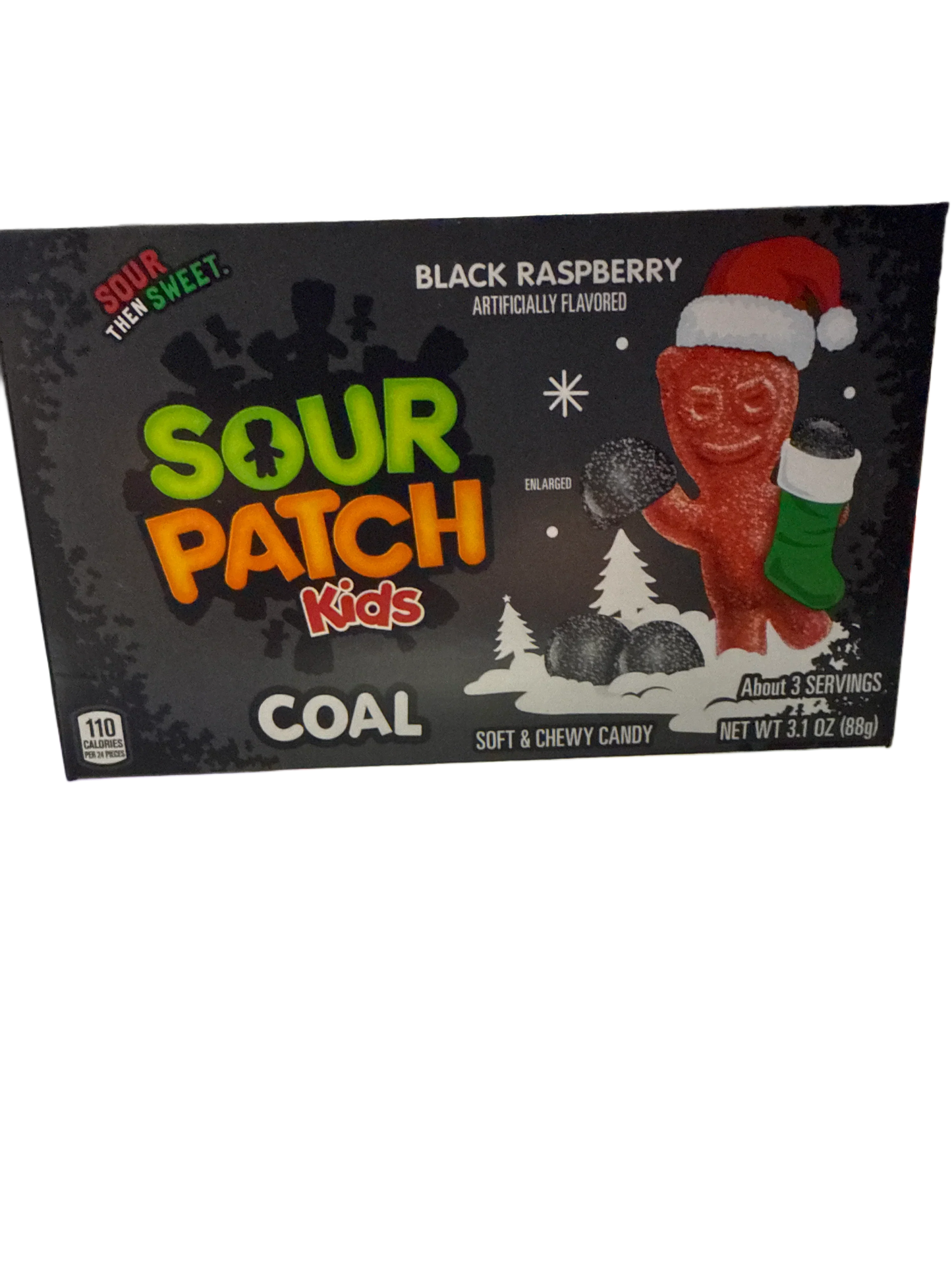 SOUR PATCH KIDS Coal Black Raspberry Soft & Chewy Holiday Candy, 3.1 oz