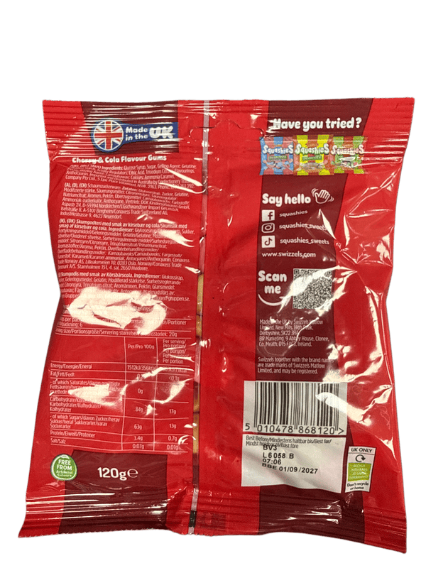 Squashies Drumstick Cherry Cola Flavoured Candy 120G - U.K Edition