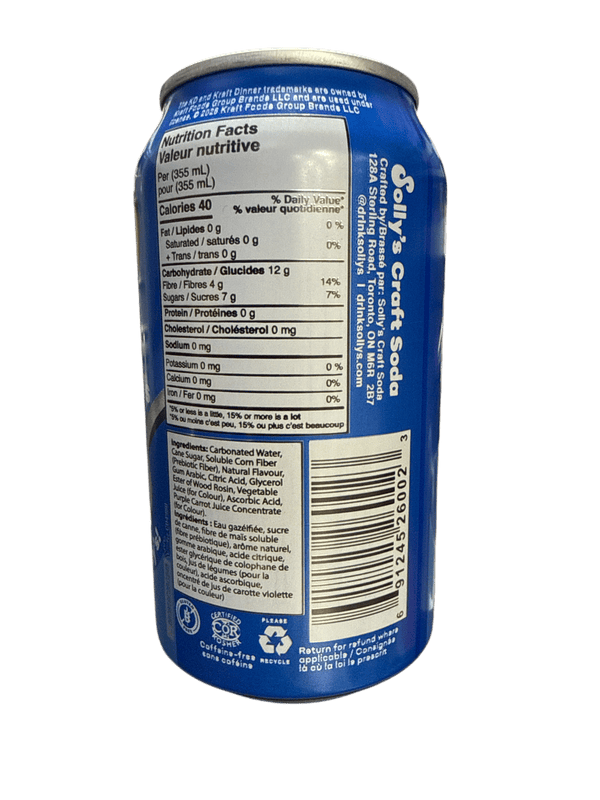 Solly's Limited Edition Kraft Dinner Cream Soda Prebiotic Soda 355ML - Canadian Edition